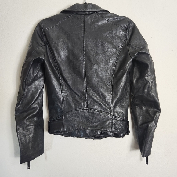 H&M Womens Black Faux/Vegan Leather Motorcycle Biker Jacket-Size 0 - Picture 9 of 10